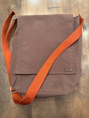 Milano Brown Canvas Messenger Bag with Orange Strap
